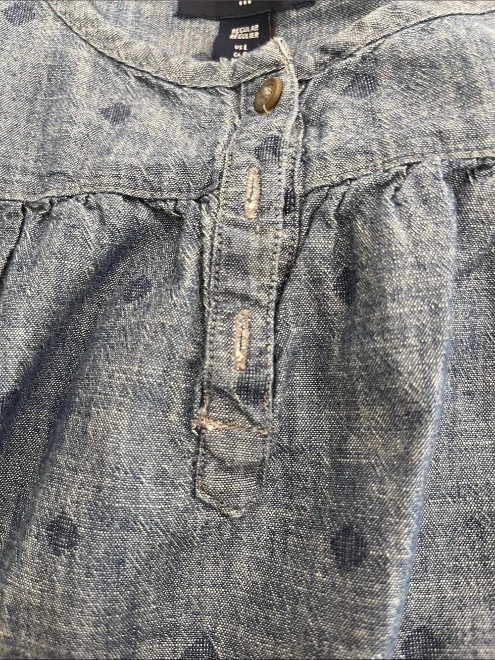 GAP Blue Chambray Dot Long-Sleeve Dress